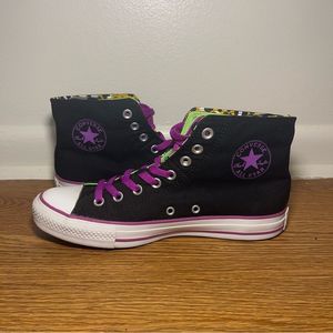 Converse Chuck Taylor Hi Top Double Flap Leopard Black Purple Green Women Sz 9.5